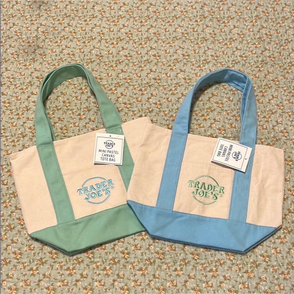 Trader Joe’s Limited Edition Mini Pastel Tote Bag Set - Green and Blue